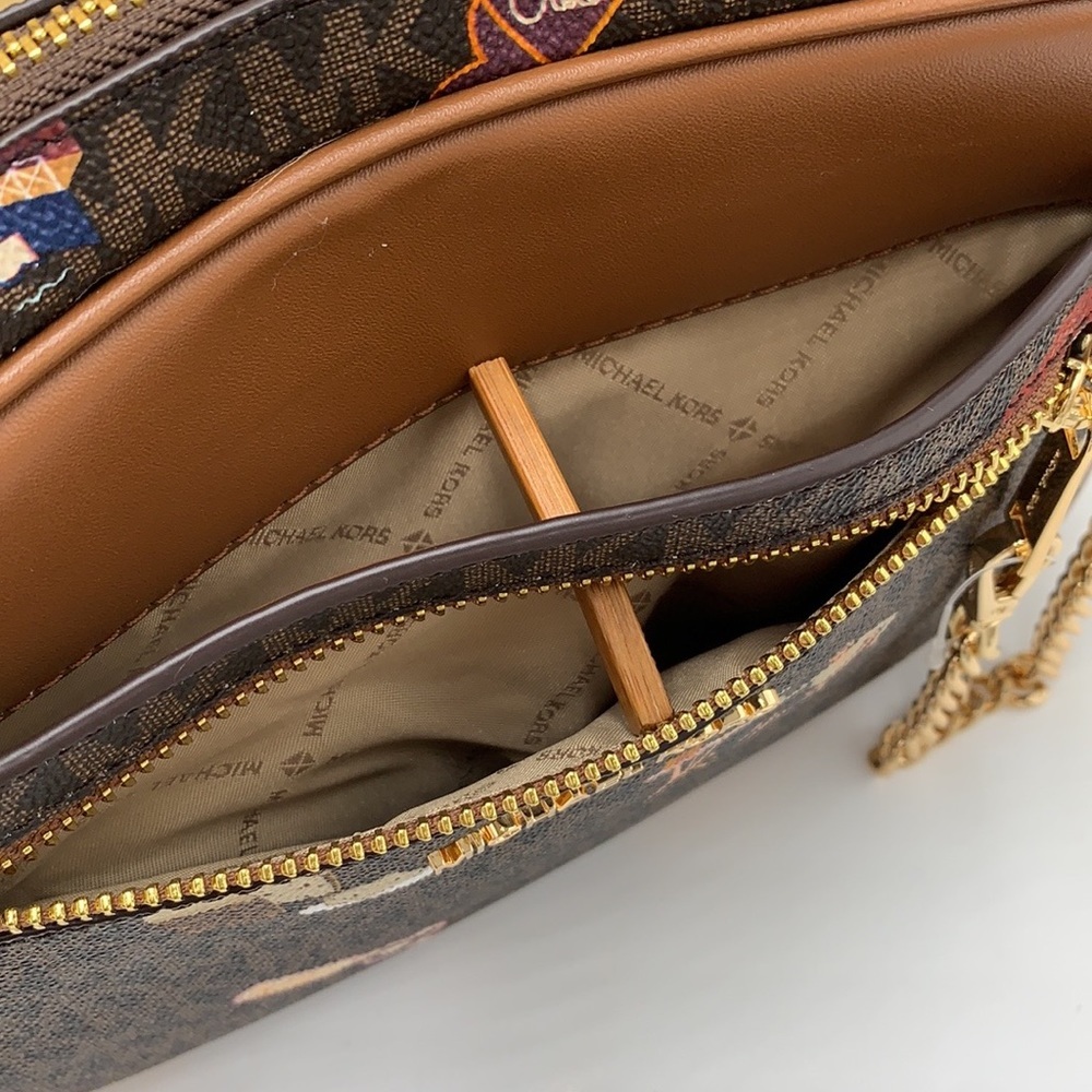 MICHAEL KORS JET SET GIRLS LARGE EAST WEST ZIP PACKED CHAIN XBODY BROWN MULTI - Picture 10 of 16